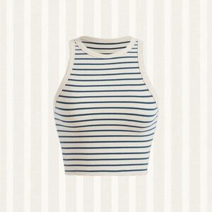 SHEIN Navy and White Striped Crop Top